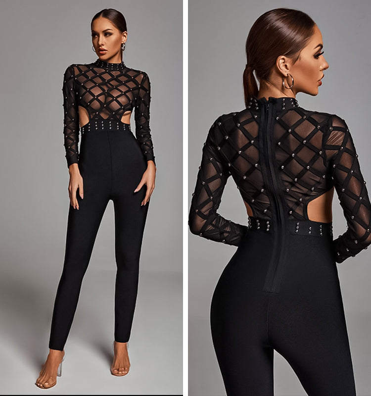
                      
                        Ava Bandage Jumpsuit in Black - LE COLLET
                      
                    