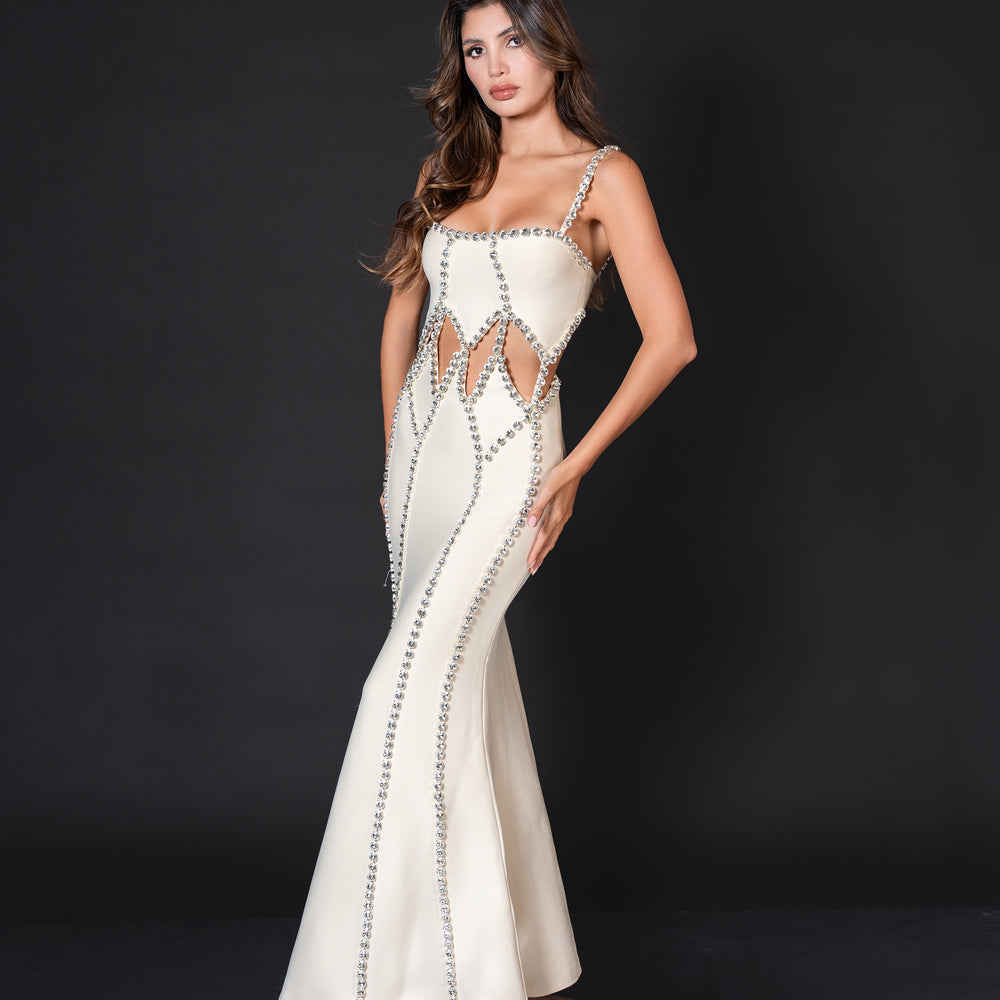 embellished cut-out maxi dress Orchid Embellished Cutout Slit Maxi Dress - Blush Pink
