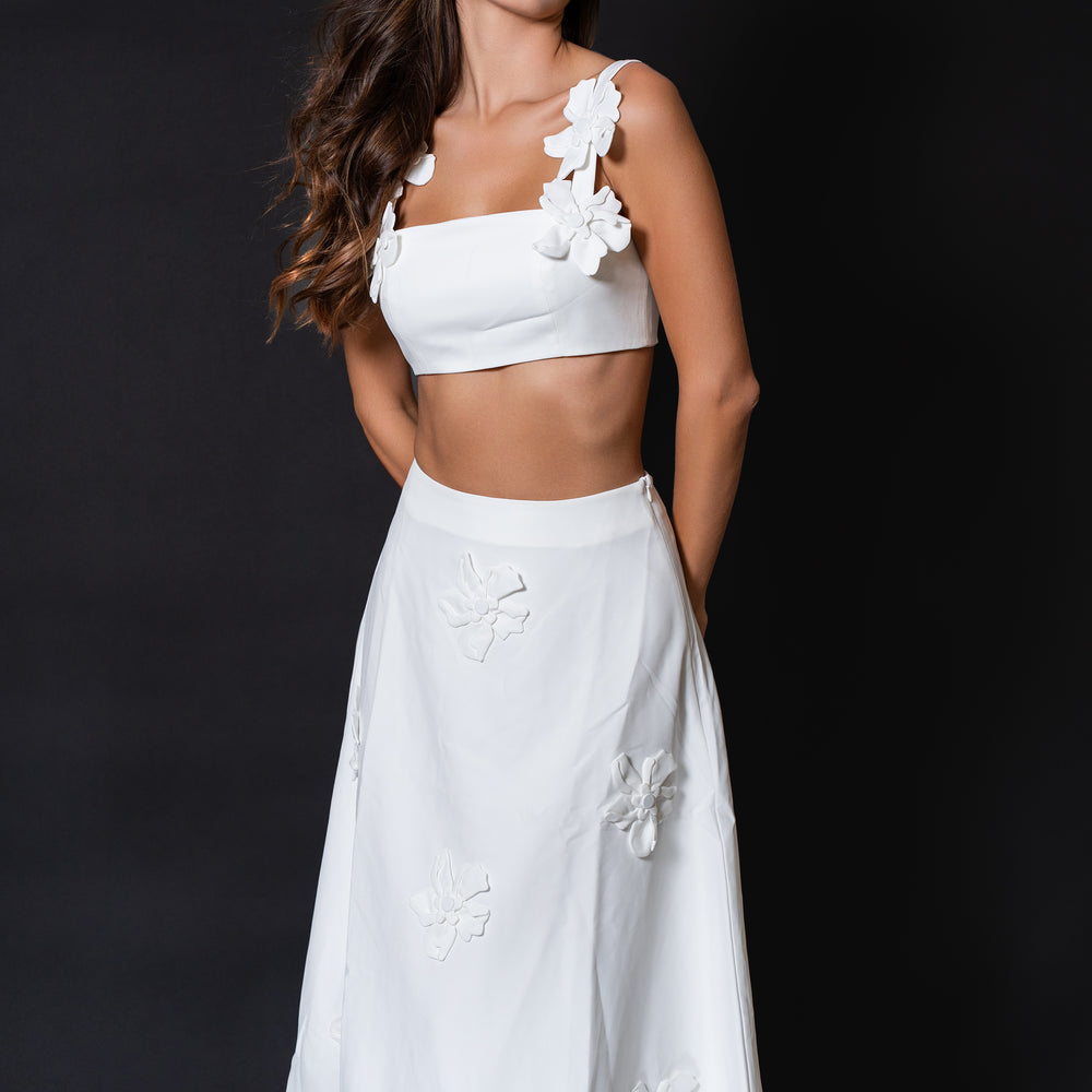 Stella Two-piece Floral White Skirt and Top - LE COLLET