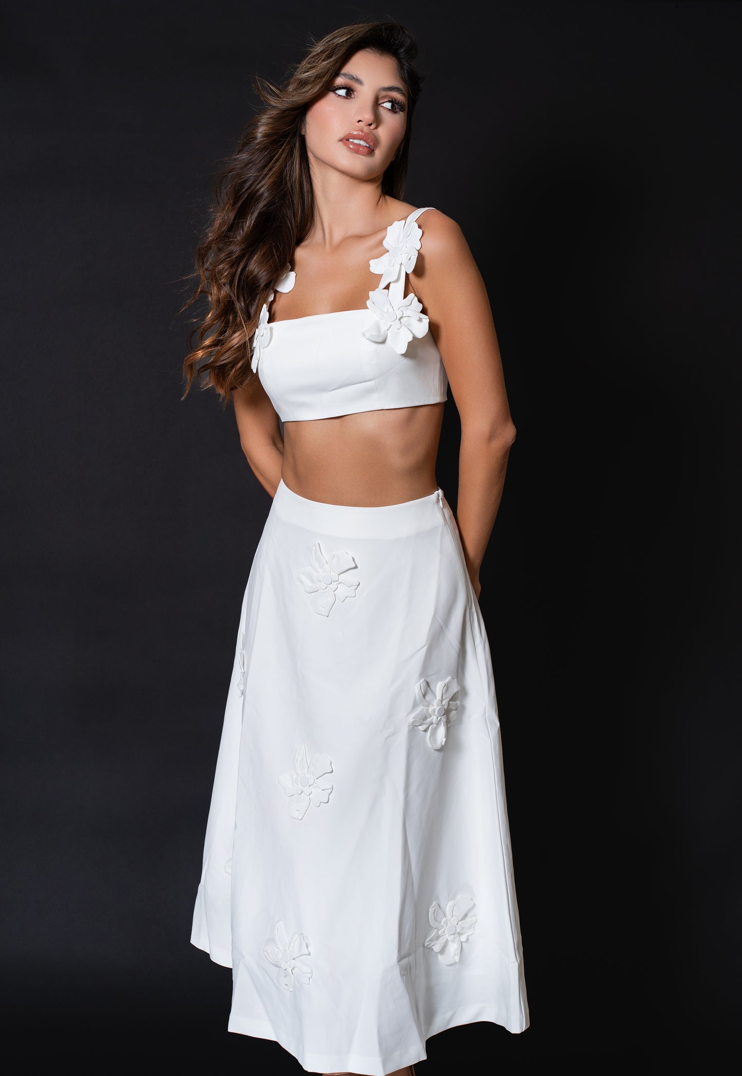 Stella Two-piece Floral White Skirt and Top - LE COLLET